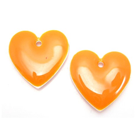 Emalje hjerte 16 mm -ORANGE  - 2 stk
