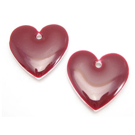 Emalje hjerte 16 mm - BORDEAUX - 2 stk