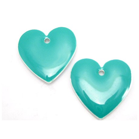 Emalje hjerte 16 mm - MØRK GRØN - 2 stk