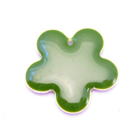 Emalje blomst stor Grøn  28 mm