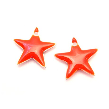 Emalje stjerne 12 mm - ORANGE-RØD - 2 stk
