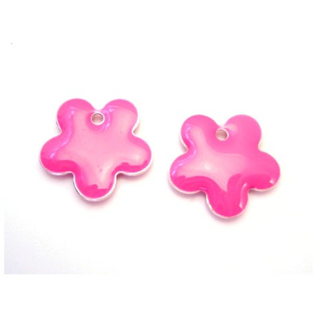 Emalje blomster 15 mm Pink- 2 stk