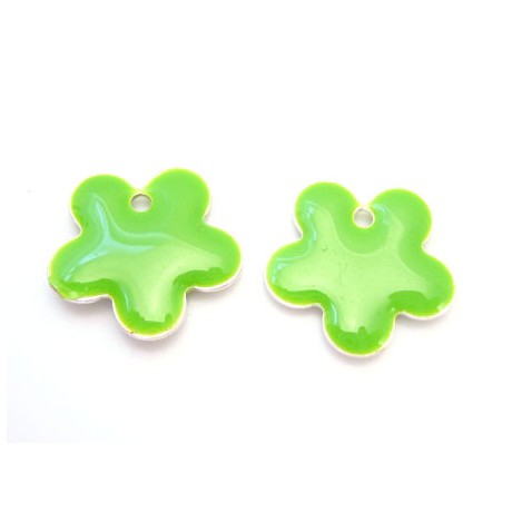 Emalje blomster 15 mm Lime - 2 stk