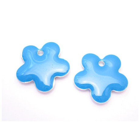 Emalje blomster 15 mm Blå - 2 stk