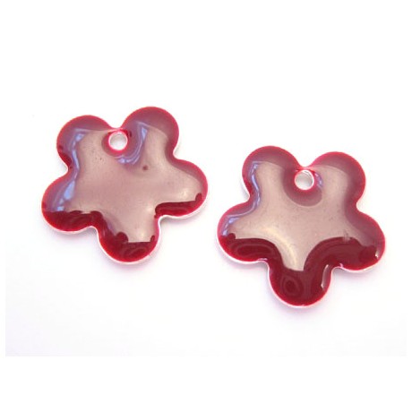 Emalje blomster 15 mm Bordeaux - 2 stk