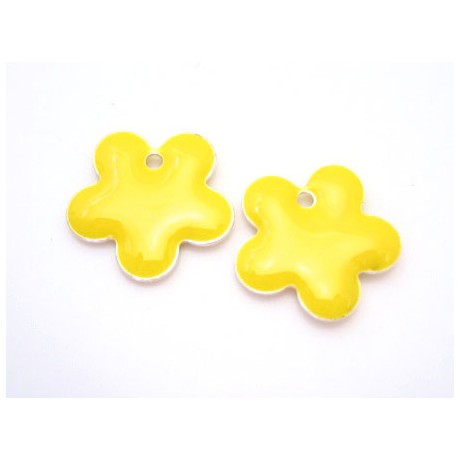 Emalje blomster 15 mm Gul - 2 stk