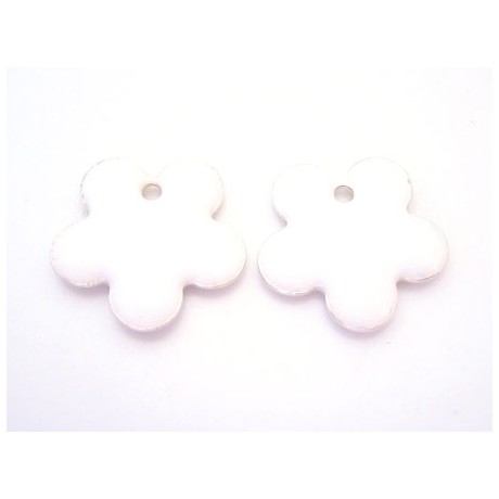 Emalje blomster 15 mm Hvid - 2 stk