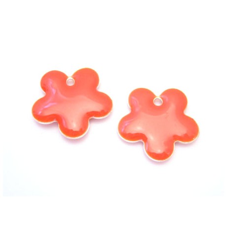 Emalje blomster 15 mm Orange / rød - 2 stk