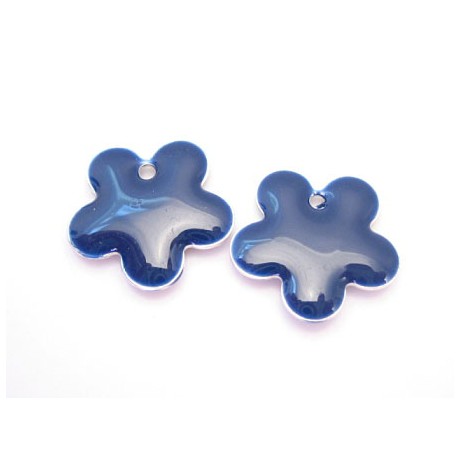 Emalje blomster 15 mm Mørk blå - 2 stk
