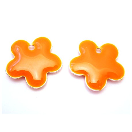 Emalje blomster 15 mm Orange- 2 stk