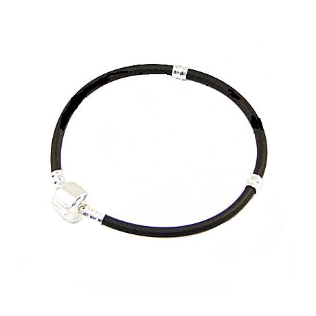 Sort gummi  armbånd 20 cm sølv belagt lås