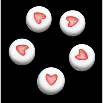 Hjerte perle rosa / rød 7 mm - 30 stk