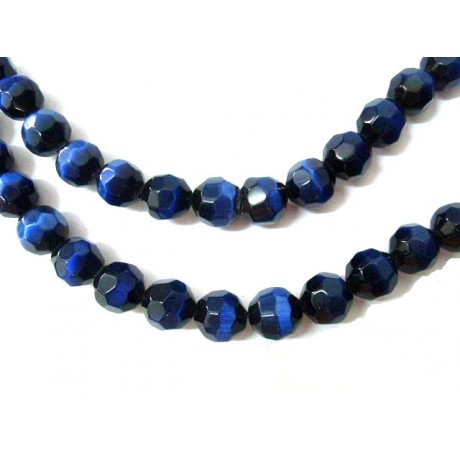 Cat eye perle facet slebet 8 mm safir - 6 stk