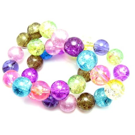 Krakeleret perle 12 mm farvemix - 30 stk