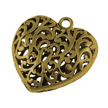 Kæmpe hjerte 52 mm antik guld