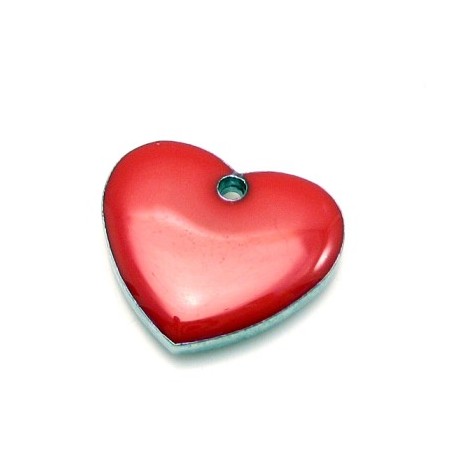 Kraftigt emalje hjerte 21 mm - Rød