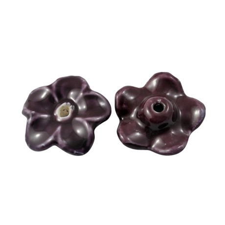 Keramik blomst 22 mm - mørk bordeaux - 2 STK