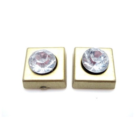 Firkant med sten 11 mm - Guld - 2 STK
