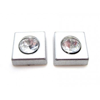 Firkant med sten 11 mm - sølv - 2 STK