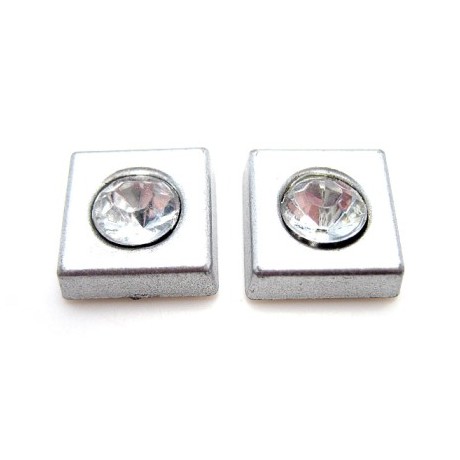 Firkant med sten 11 mm - sølv - 2 STK