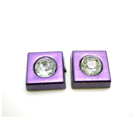 Firkant med sten 11 mm - Lilla  - 2 STK