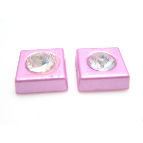 Firkant med sten 11 mm - lys lilla - 2 STK