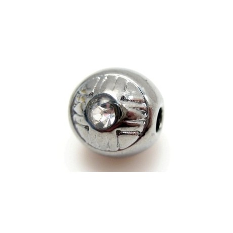 Massiv mørk platineret perle med sten rund 8 / 2 mm - EKSKLUSIV