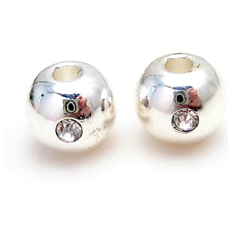 Massiv sølv belagt perle m/sten 8 / 2,5 mm - EKSKLUSIV