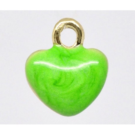 Guld belagt buttet emalje hjerte 12 mm - Grøn
