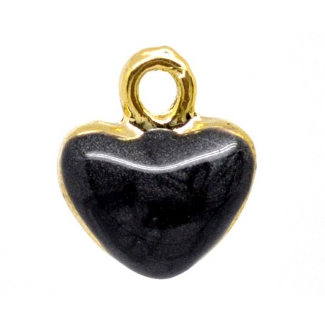 Guld belagt buttet emalje hjerte 12 mm - Sort