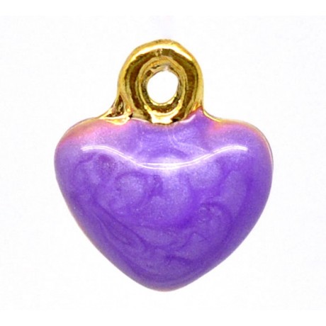 Guld belagt buttet emalje hjerte 12 mm - Lilla