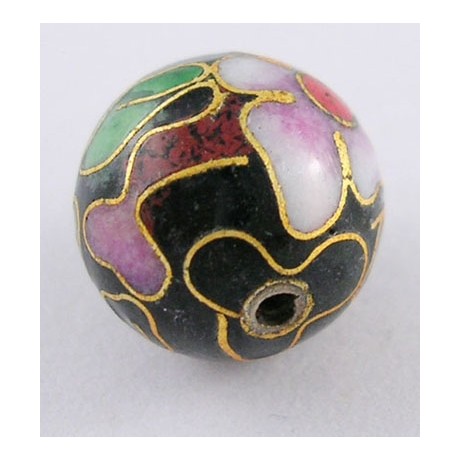 Cloisonne rund 12 mm sort - 2 stk