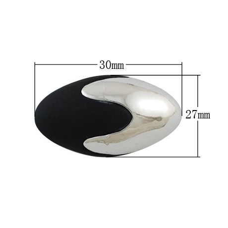 Sølv / gummi perle 30 mm - 2 stk