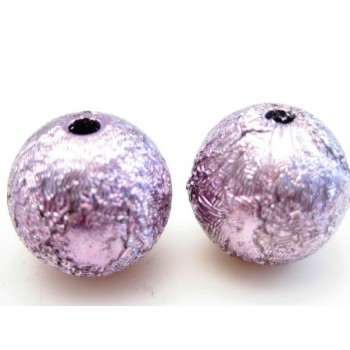 Silkebørstet sølv lilla perle 12 mm - 2 stk