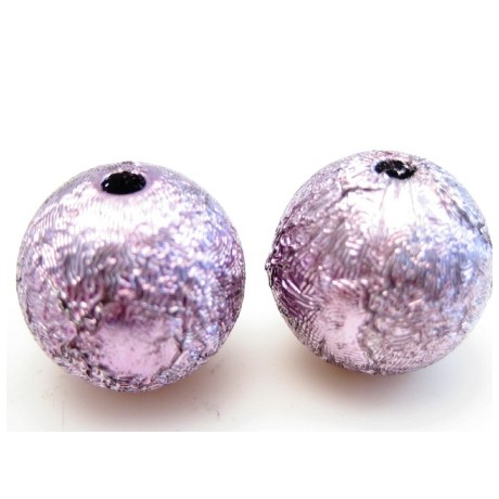 Silkebørstet sølv lilla perle 12 mm - 2 stk