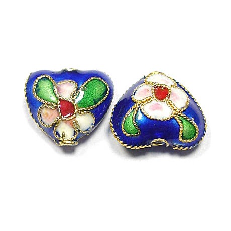 Cloisonne hjerte 12 / 2 mm blå - 2 stk