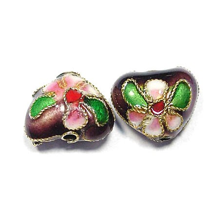 Cloisonne hjerte 12 / 2 mm Brun - 2 stk
