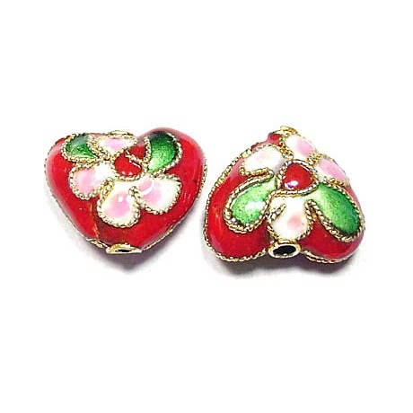 Cloisonne hjerte 12 / 2 mm rød - 2 stk