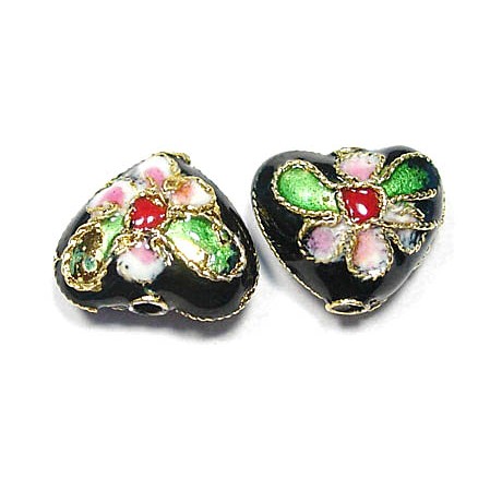 Cloisonne hjerte 12 / 2 mm Sort - 2 stk