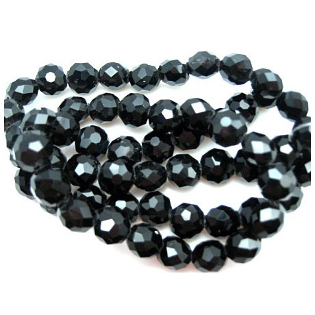 Facet slebne glas perler 8 x 6 mm - 1 streng - Sort.