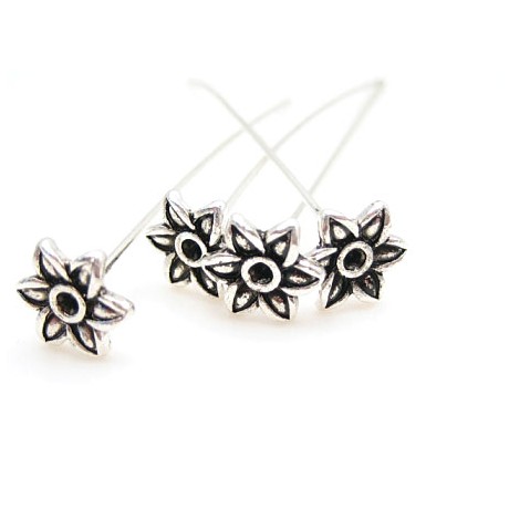 Perlestav sølv med blomst 6 cm - 4 stk