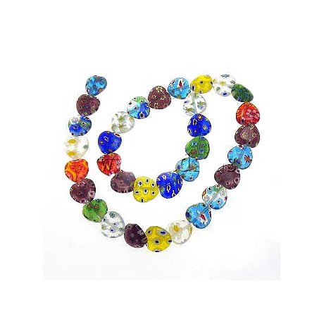 Millefiori glas hjerte 10 mm - 12 stk