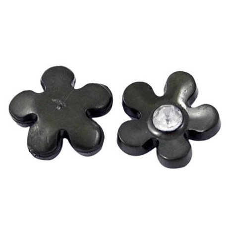 Blomst med klar sten sort 11 mm - 2 stk