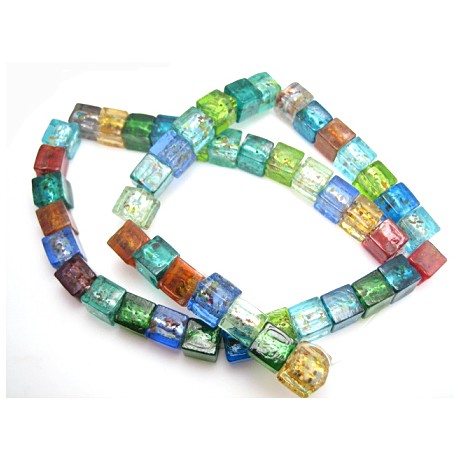 Håndlavet firkantet glas perle mix 8 mm  - 1 streng