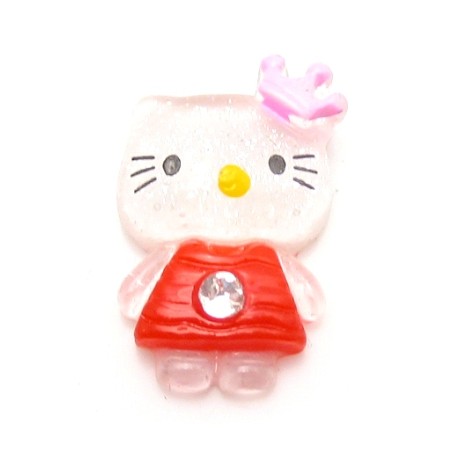 Hello Kitty rød med sten, flad bagside