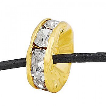 Guld rondel 10mm - klare sten - 1 stk