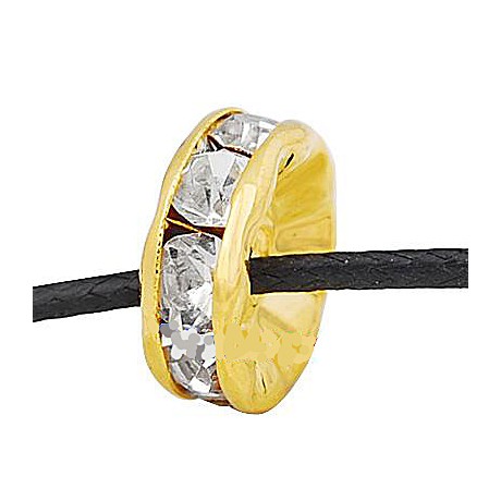 Guld rondel 10mm - klare sten -  2 stk