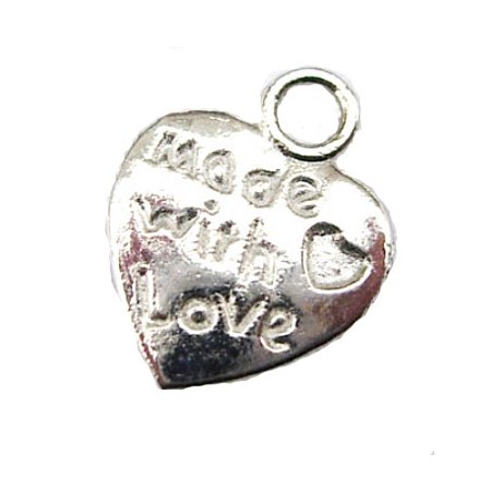 Hjerte vedhæng  skrift "made with love" 3 stk