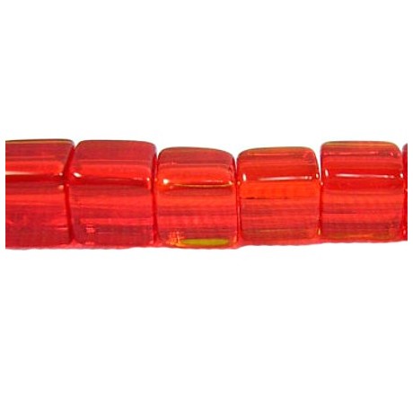 Firkantet glasperle 4 x 4/ 1 mm - Rød -  20 STK