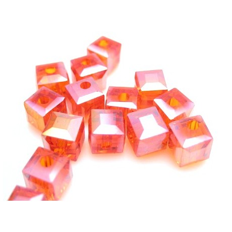 Firkantet elektro glasperle 4 x 4/ 1 mm - rød -  14 STK